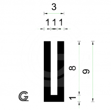 Gummi U Profil | Innengröße 1 mm | Höhe 9 mm | Dicke 1 mm | Pro Meter